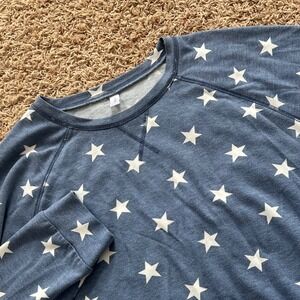 NILOUFO Blue White All Over Star Print Raglan Sweatshirt Women's 3XL